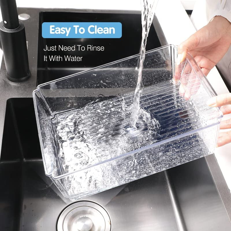 FreshBins | 10-Pack Clear Fridge Organizer | Stackable, BPA-Free & Drain Tray Included