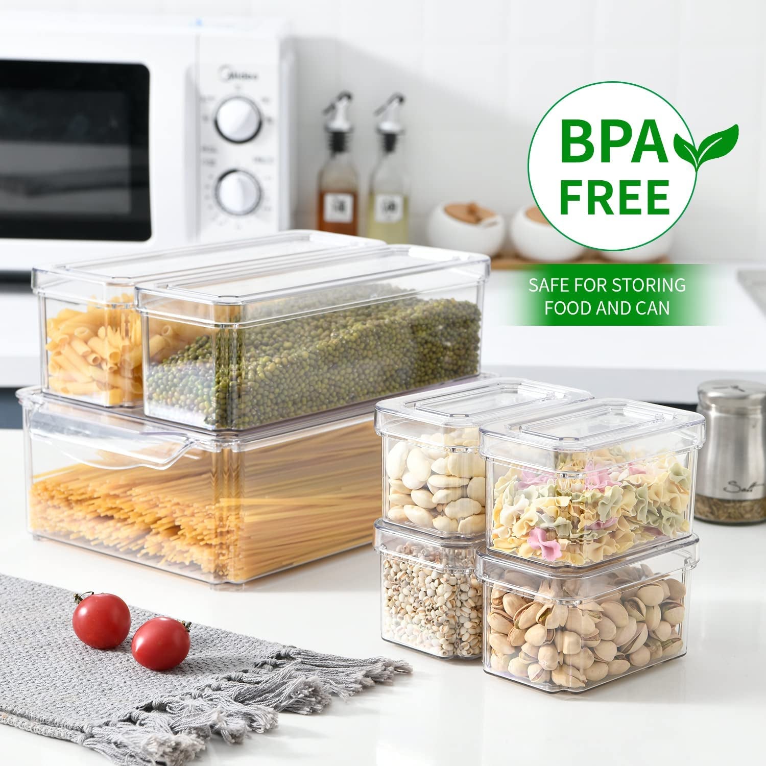 FreshBins | 10-Pack Clear Fridge Organizer | Stackable, BPA-Free & Drain Tray Included