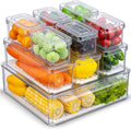 FreshBins | 10-Pack Clear Fridge Organizer | Stackable, BPA-Free & Drain Tray Included
